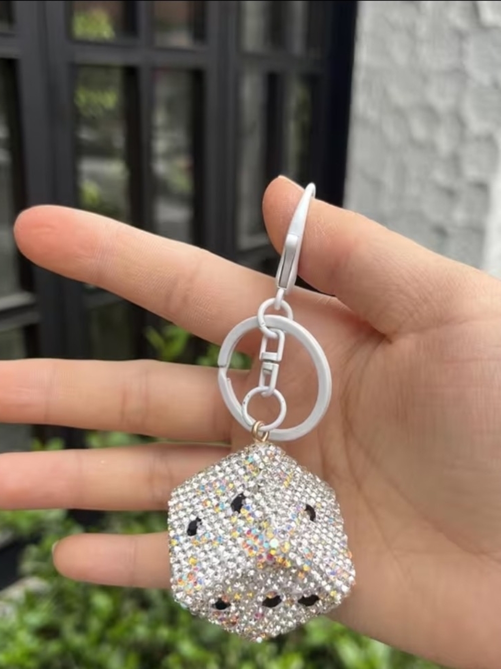 Crystal Pave Geometric Key & Card Holder Charm - Silver